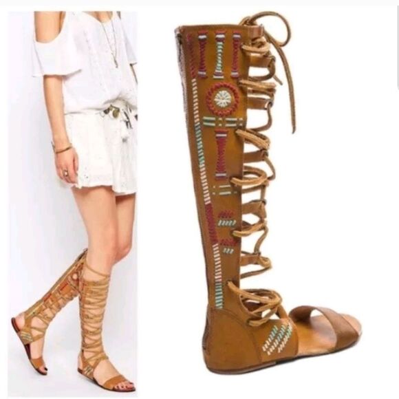 Free People Bellflower Gladiator Tall Lace Up Boho Sandals Womens EU 38 US 7.5 - Picture 1 of 14